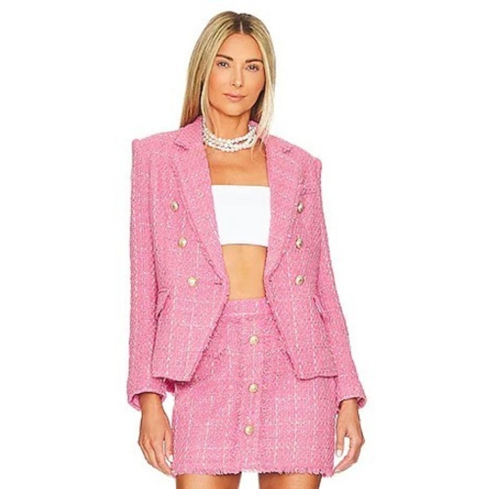 Generation Love Blazer Womens M Pink Multi Eliza Tweed Double Breasted Gold NWT